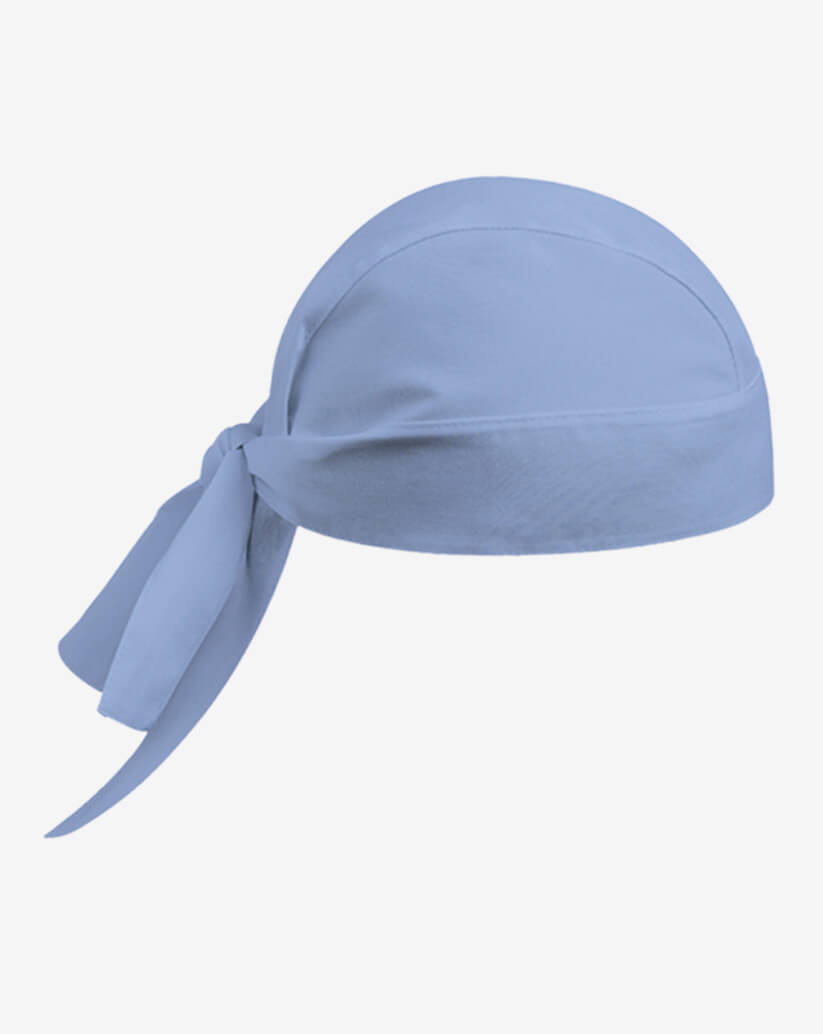 Bandana  in cotone azzurra  e lacci posteriori regolabili.