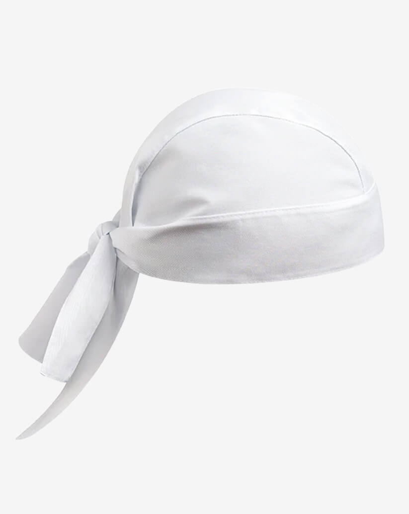 Bandana in cotone bianca e lacci posteriori regolabili.