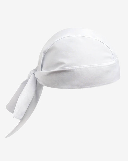 Bandana in cotone bianca e lacci posteriori regolabili.