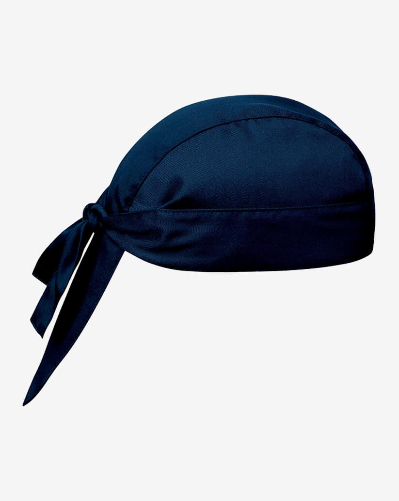 Bandana in cotone blu tinta unita e lacci posteriori regolabili.