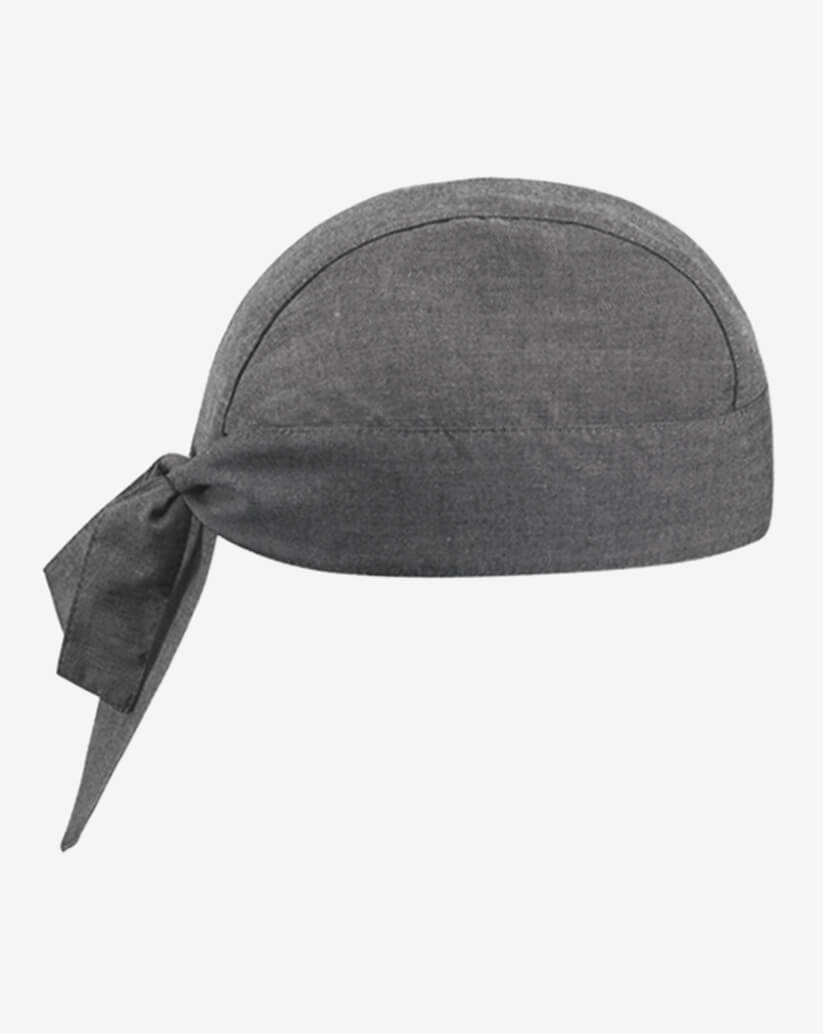 Bandana da cucina in cotone grigio scuro con trama effetto melange e lacci posteriori regolabili.