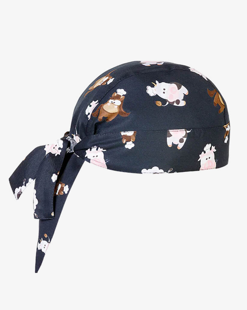 Bandana da cucina in cotone con simpatica stampa di mucche e cavalli chef e lacci posteriori regolabili.