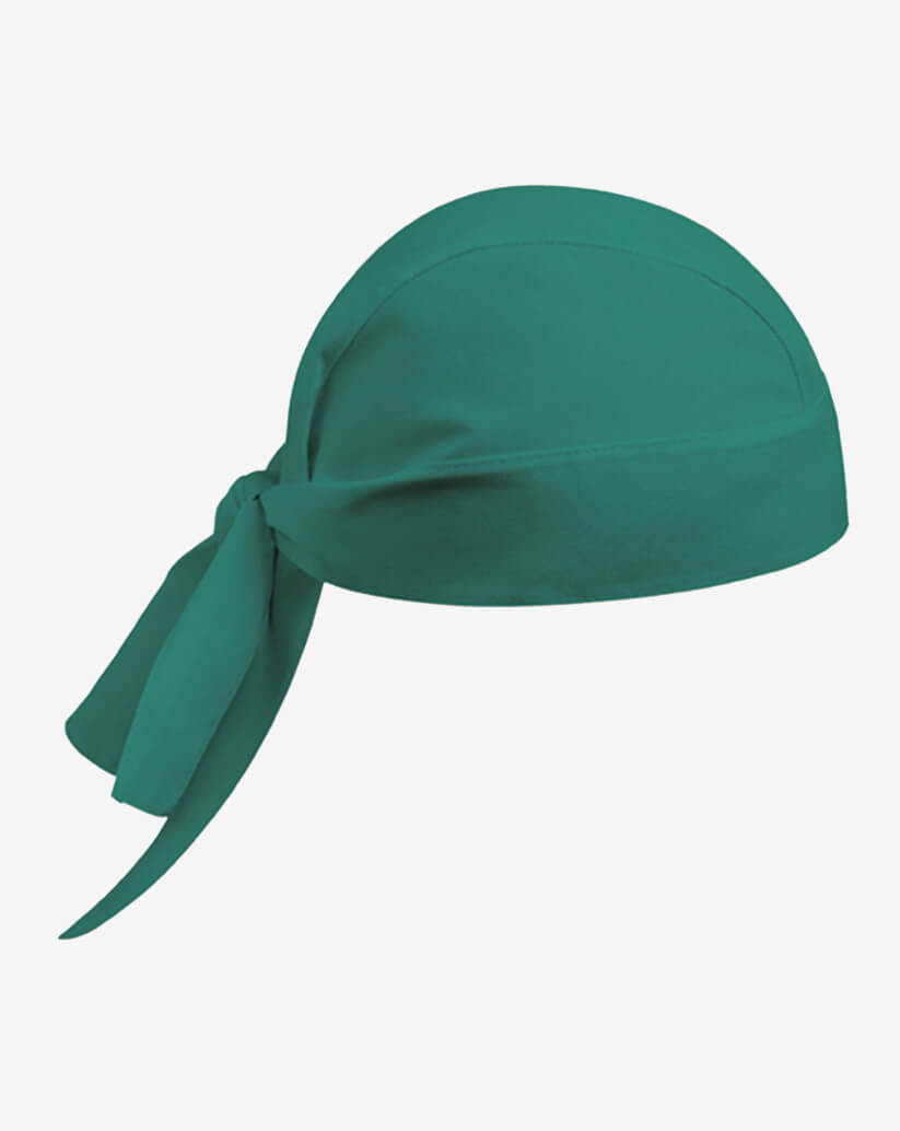 Bandana  in cotone verde tinta unita e lacci posteriori regolabili.