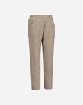 Pantalone unisex beige in confortevole tessuto sorona no stiro a antimacchia, con coulisse in vita e due tasche a toppa davanti una sul retro