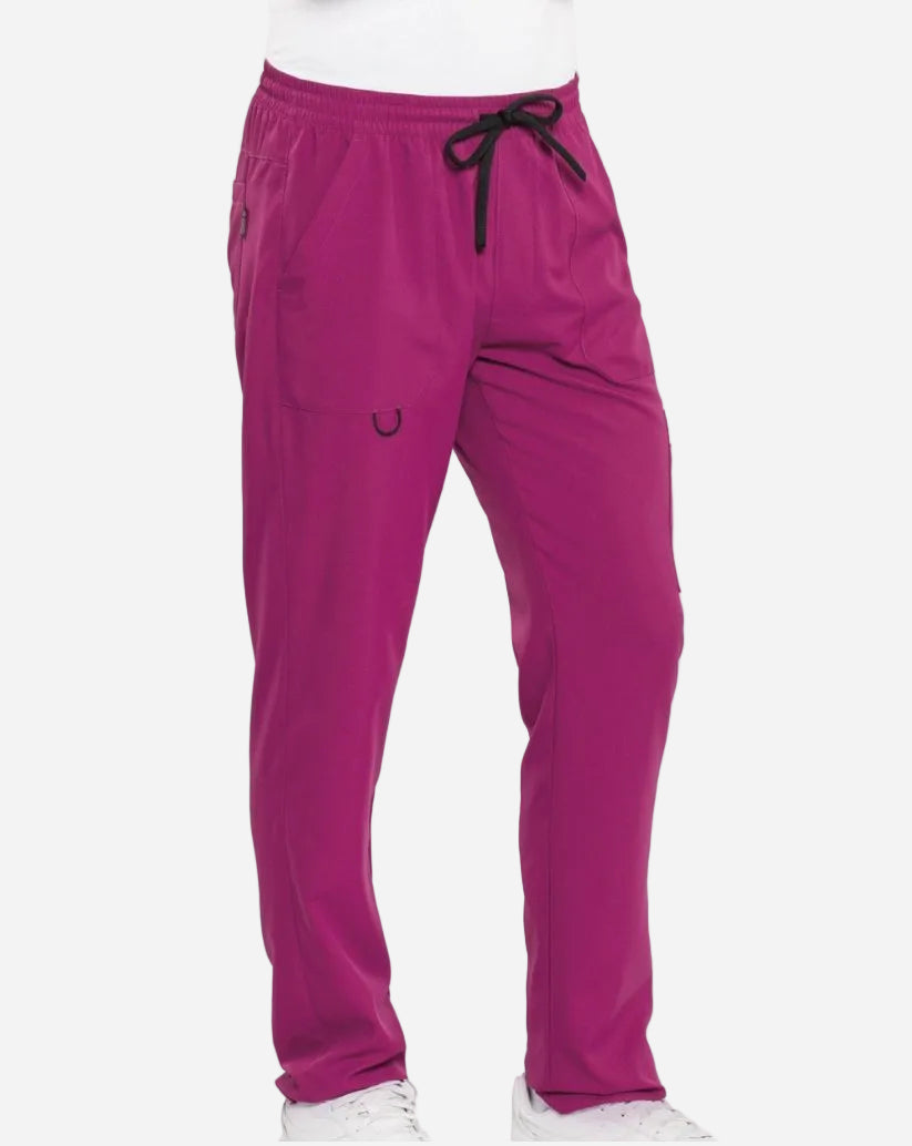 Pantalone unisex prugna in tessuto SilvAir con elastico in vita, lacci, tasche multiple e asola multifunzione.