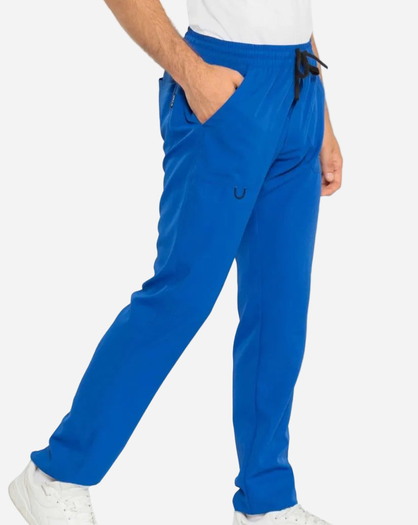 Pantalone unisex blu elettrico in tessuto SilvAir con elastico in vita, lacci, tasche multiple e asola multifunzione