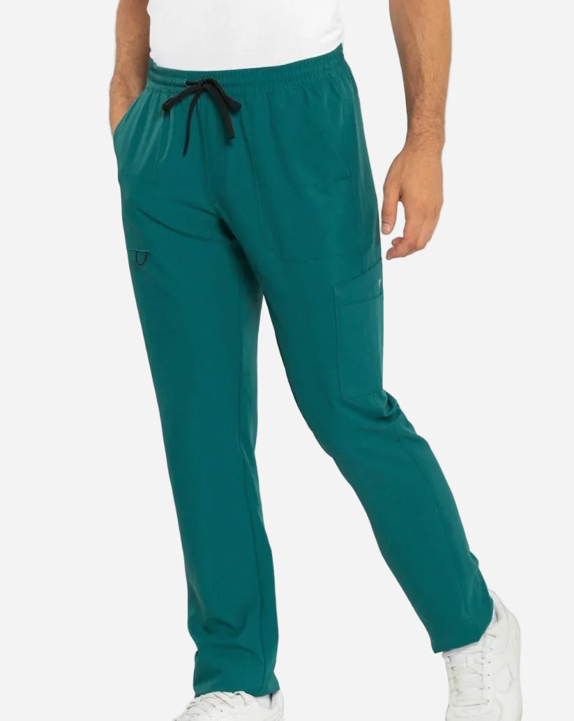 Pantalone unisex ottanio in tessuto SilvAir con elastico in vita, lacci, tasche multiple e asola multifunzione.