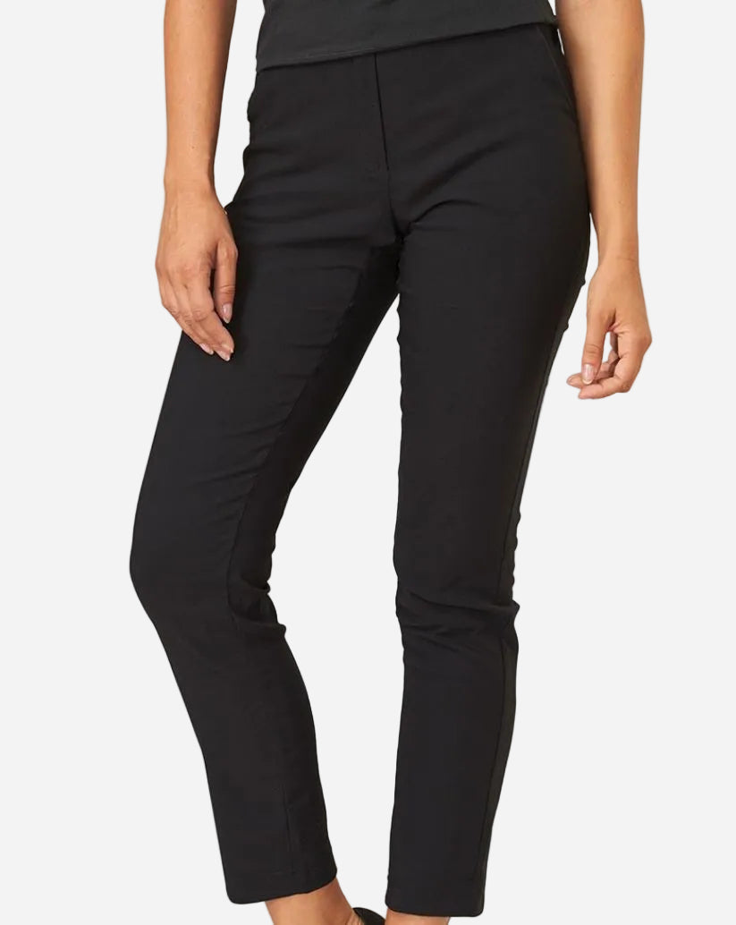 Pantalone donna nero  in piquet elasticizzato taglio slim fit