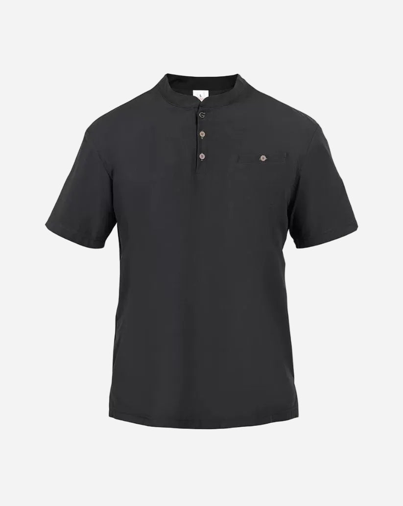 Casacca uomo nera in G-Tech Pro e piquet con collo coreano, apertura serafino con bottoni e taschino sul petto.