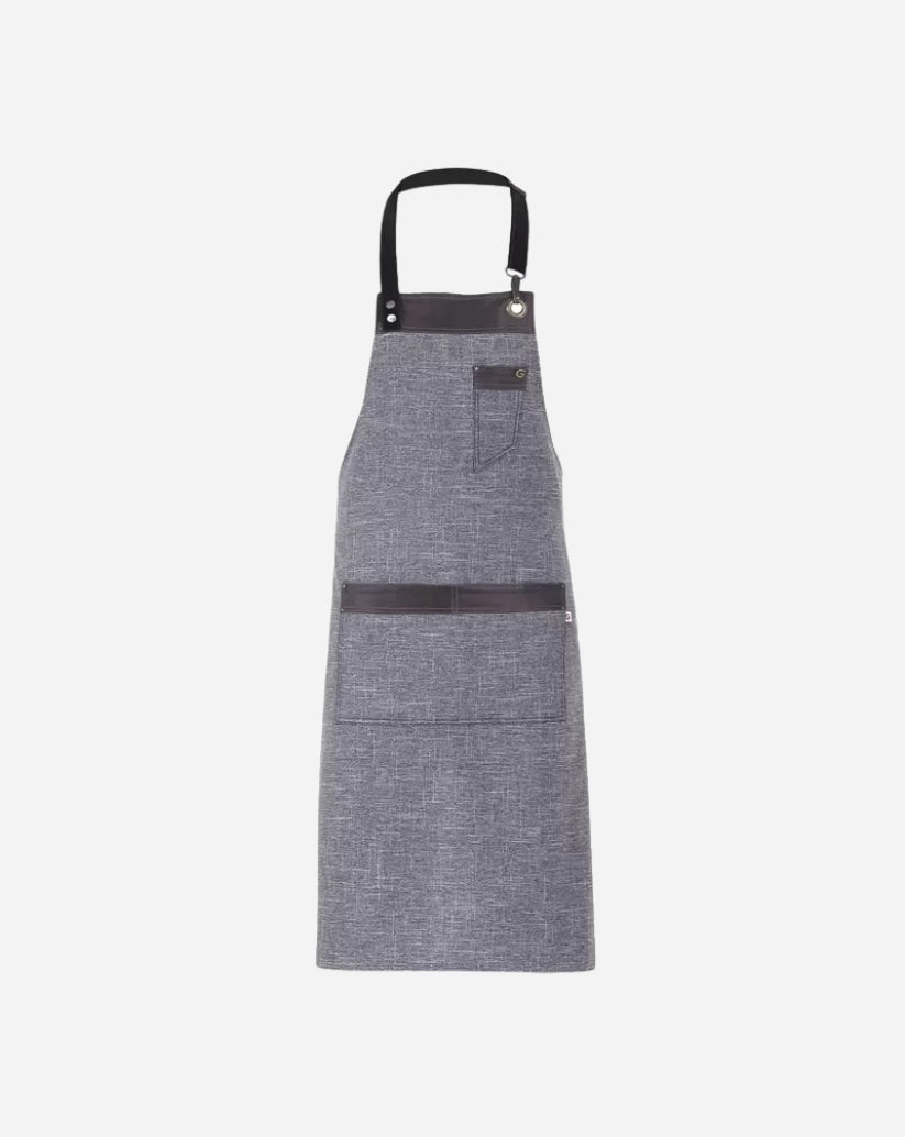 Grembiule con pettorina in poliestere grigio con inserti in ecopelle 