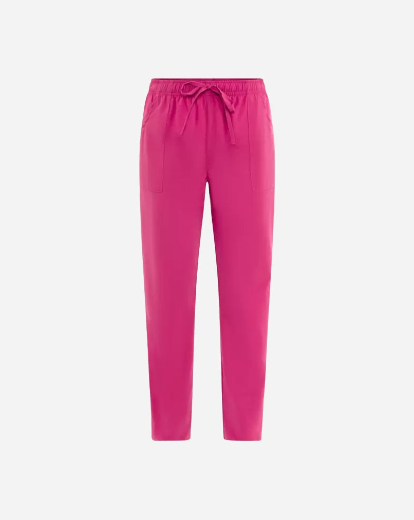 Pantalone unisex fucsia in poliestere con elastico in vita, coulisse, tasche sui fianchi e linea slim fit.