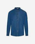 Camicia uomo in denim con manica risvoltabile allacciatura centrale con bottoni