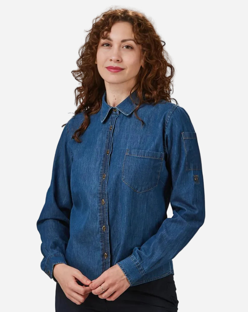 Camicia donna in denim con allacciatura centrale con bottoni