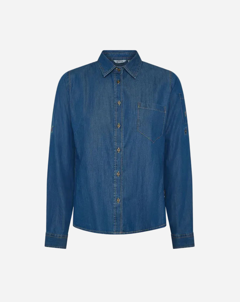 Camicia donna in denim con allacciatura centrale con bottoni