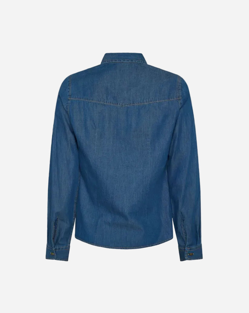 Camicia donna in denim con allacciatura centrale con bottoni