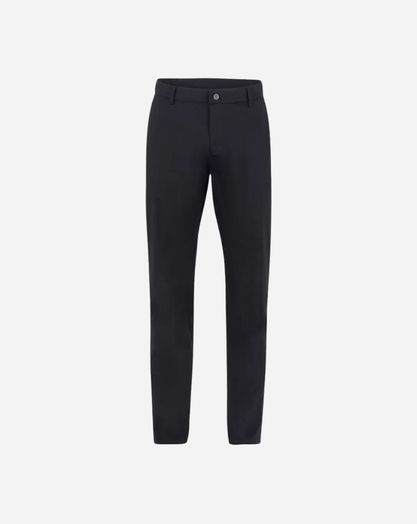 Pantalone uomo nero in cotone elasticizzato con chiusura a bottone, tasche alla francese e linea slim fit.