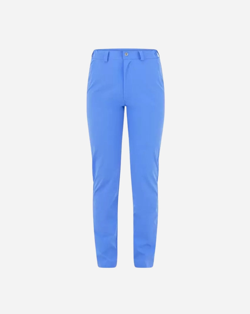 Pantalone unisex azzurro in poliestere con tasche alla francese, elastico nel retro fascione e linea slim fit.