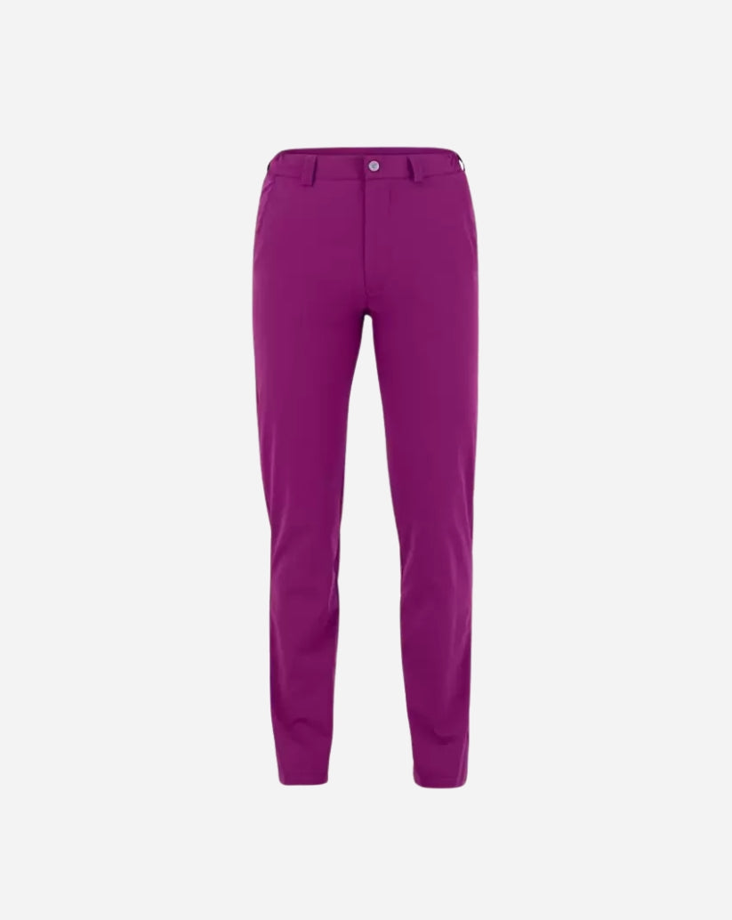 Pantalone unisex prugna in poliestere con tasche alla francese, elastico nel retro fascione e linea slim fit.