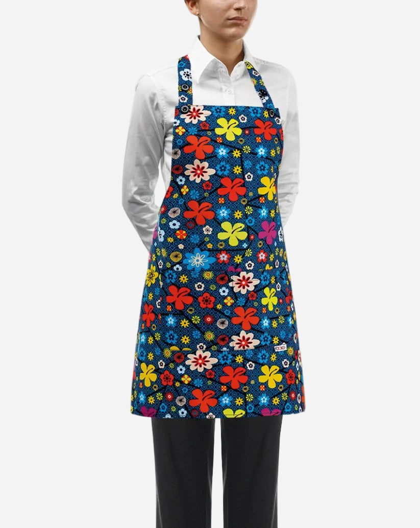 Grembiule donna con pettorina regolabile e due tasche fantasia floreale