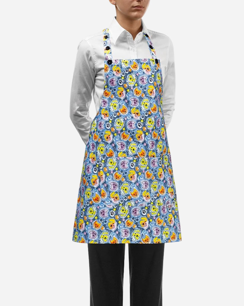 Grembiule donna con pettorina regolabile e due tasche fantasia cani e gatti