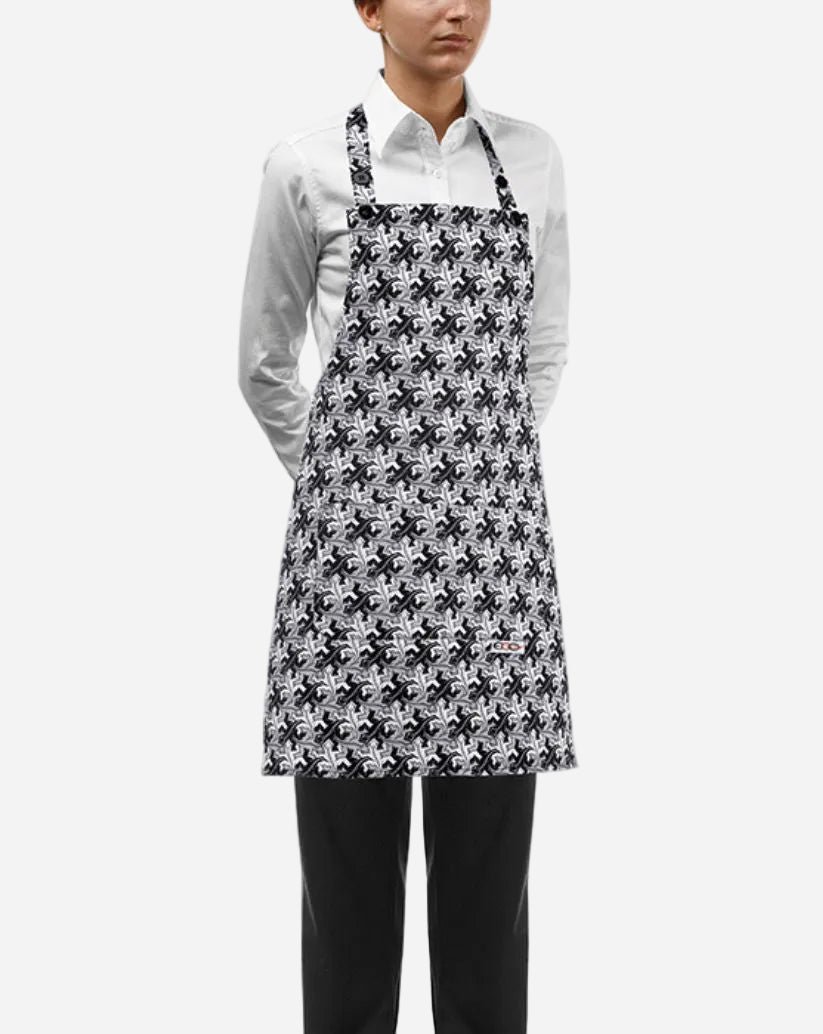 Grembiule donna con pettorina regolabile e due tasche fantasia geco