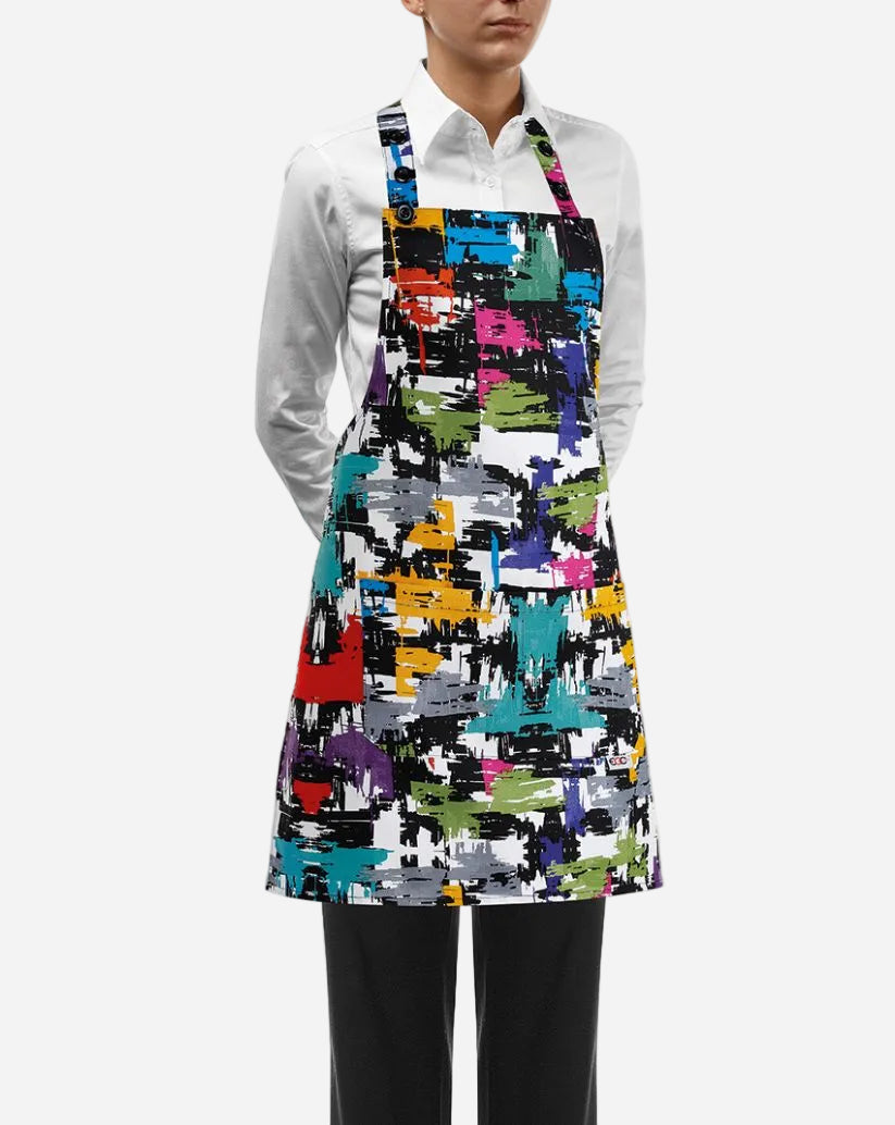 Grembiule donna con pettorina regolabile e due tasche fantasia grafici colorati