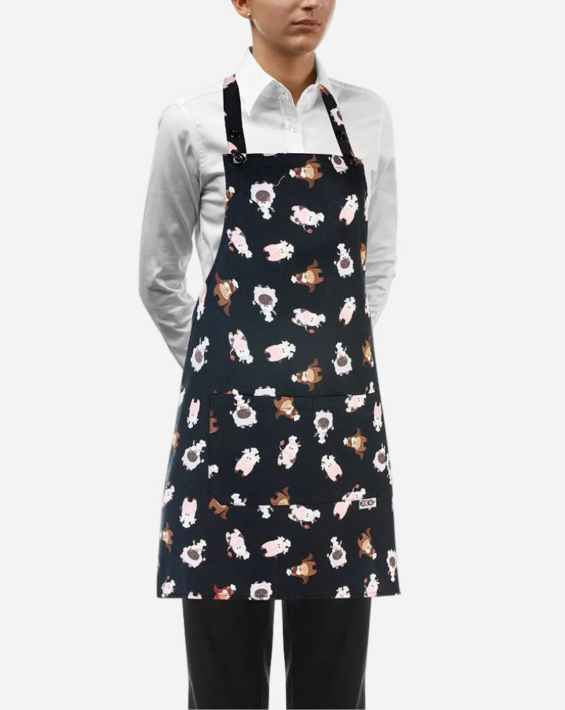 Grembiule donna con pettorina regolabile e due tasche fantasia animaletti