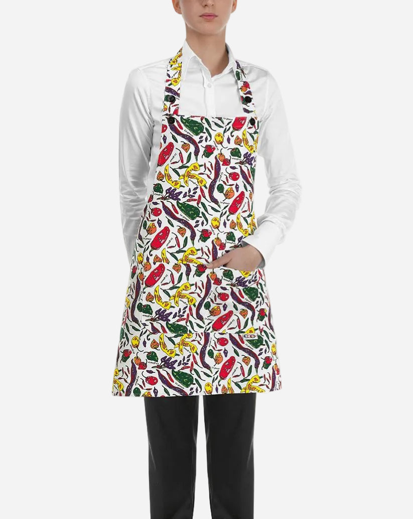 Grembiule donna con pettorina regolabile e due tasche fantasia spezie