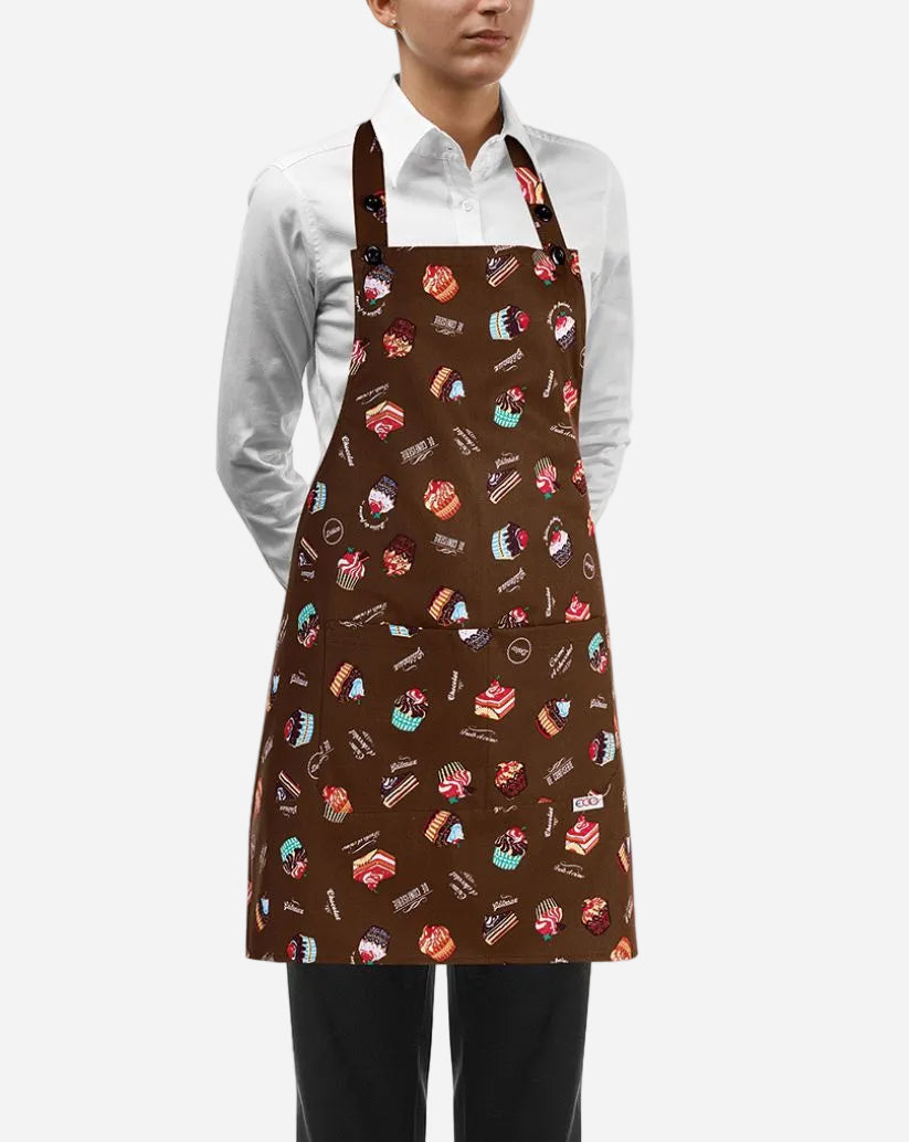Grembiule donna con pettorina regolabile e due tasche fantasia dolci