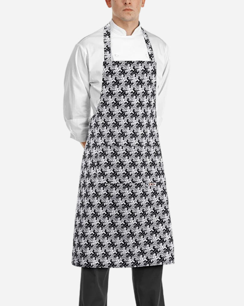 Grembiule unisex con pettorina regolabile e due tasche fantasia geco