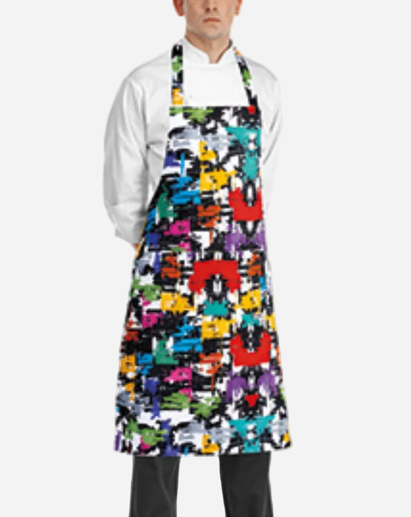 Grembiule unisex con pettorina regolabile e due tasche fantasia graffiti colorati