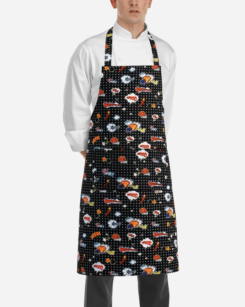 Grembiule unisex con pettorina regolabile e due tasche fantasia fumetti
