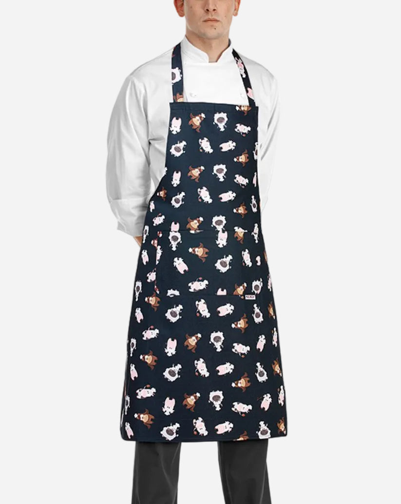 Grembiule unisex con pettorina regolabile e due tasche fantasia animaletti