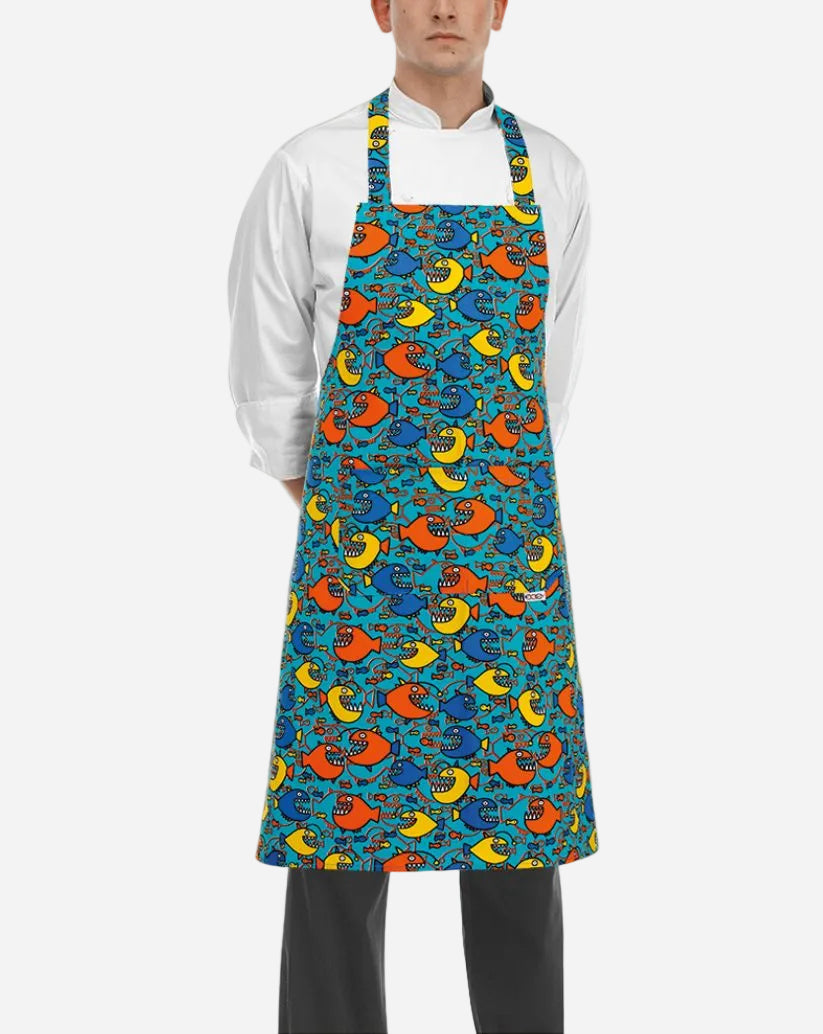Grembiule unisex con pettorina regolabile e due tasche fantasia sqauli