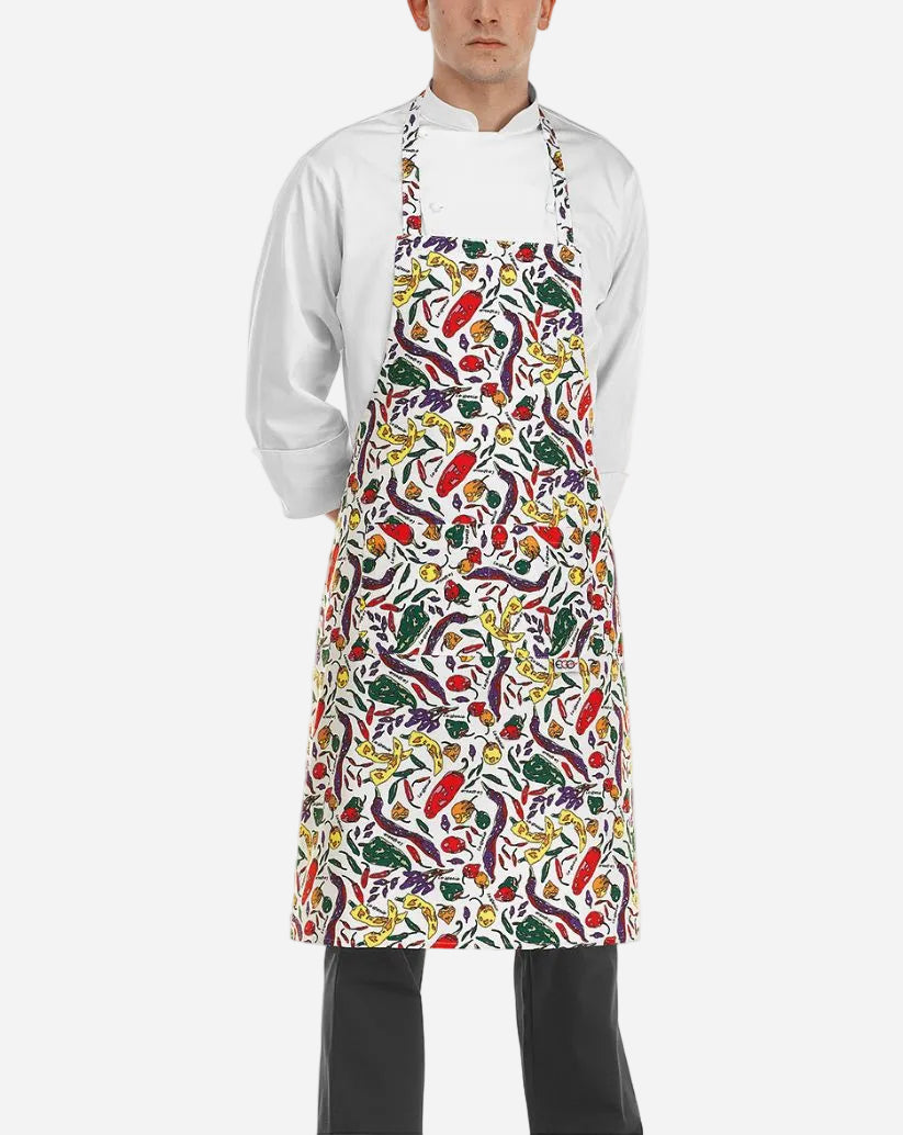 Grembiule unisex con pettorina regolabile e due tasche fantasia spezie