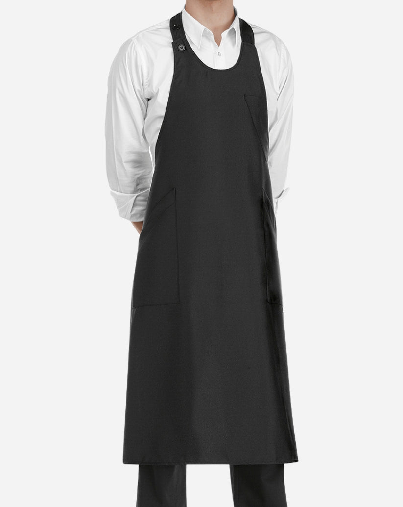 Grembiule Sommelier nero taglia unica con collo stondato regolabile con bottoni, taglia unica con lacci regolabili in tessuto no stiro